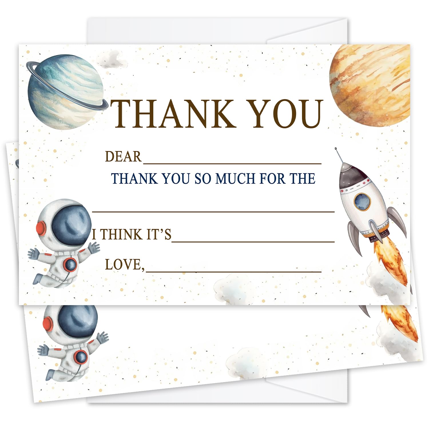 Astronaut Birthday Thank You Cards for Boys Girls, Outer Space Kids Thank You Cards Fill in the Blank, 20pcs Greeting Cards With Envelopes, Kids