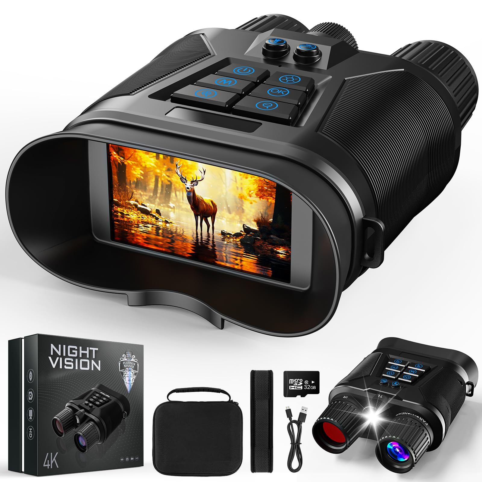 seanme Night Vision Goggles with Camera, 4K Night Vision Binoculars for Adults, 3280FT Infrared, 3" Large Screen, 8X Digital Zoom, 5000 mAh Battery and 32GB Memory Card for Saving Photos and Videos