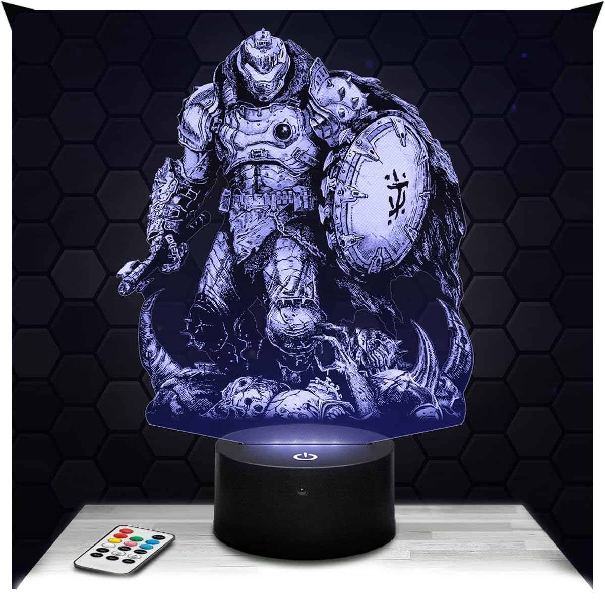 Lampephoto.fr - 3D Lamp Doom: The D. Ages Video Game FPS Shooter Combat Game Video Games Geek Gift Man, Gamer, Touch Night Light Led, 3D Hologram Effect, Christmas Birthday Gift Idea Man