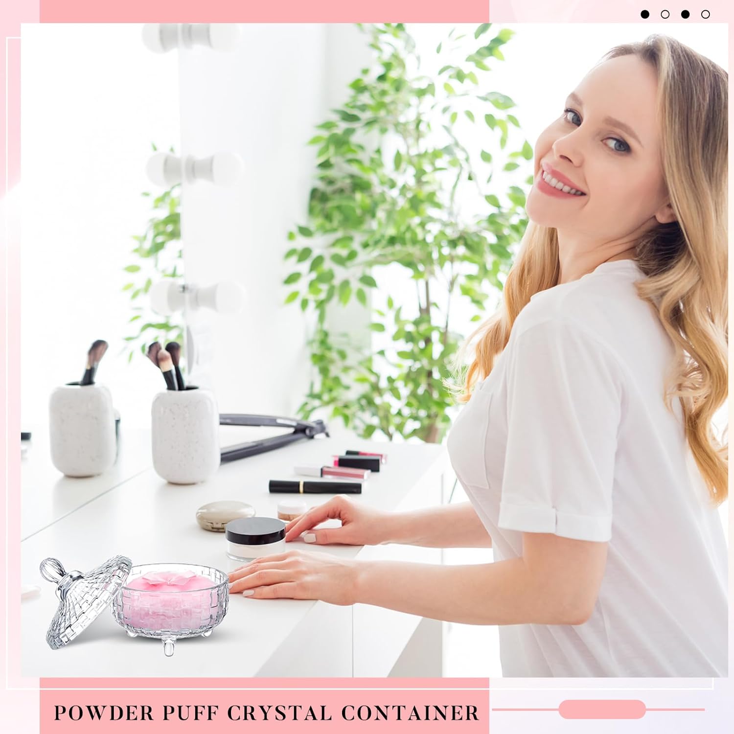 Tioncy 3 Pcs Large Body Powder Puff and Container Valentine's Day gift Powder Container with Puff Crystal Case Soft Washable Reusable Velour Face Body Glitter Wet Dry Makeup(Weave Design,Clear) - Image 7