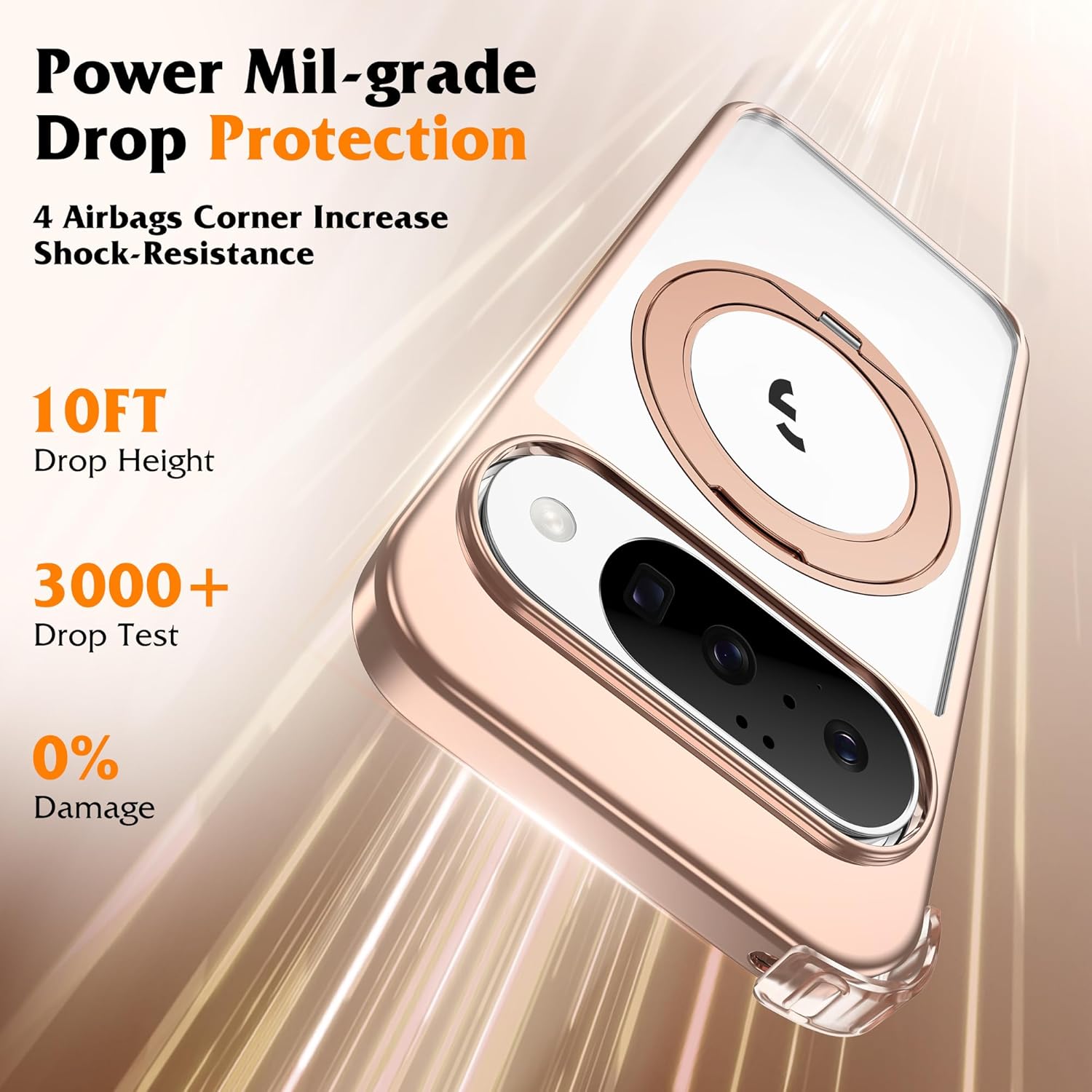 Compatible with Clear Google Pixel 10 Case & Google Pixel 10 Pro Case 6.3''with 360° Magnetic Ring Stand [Plating Phone Cases],Desert Gold