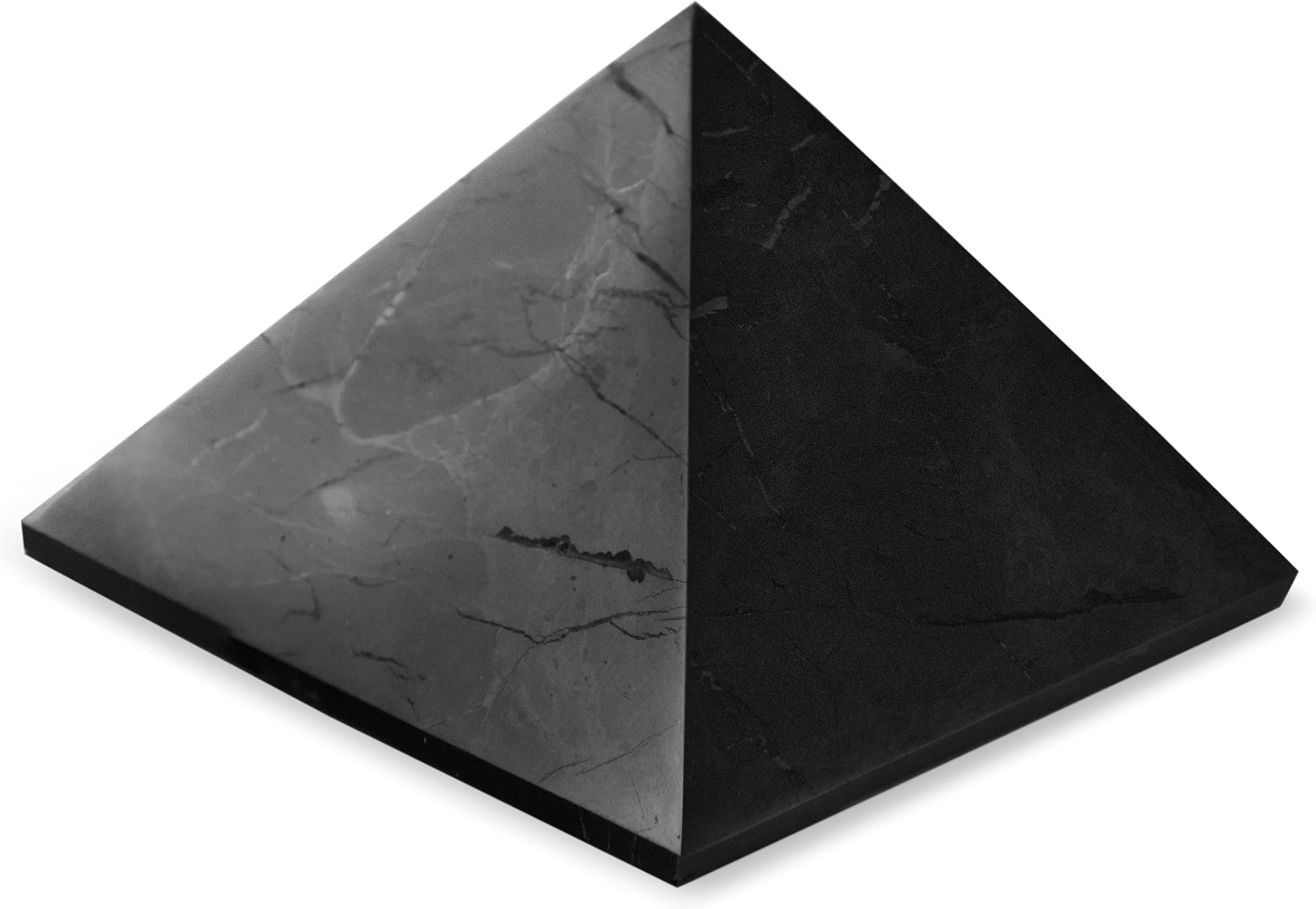 Authentic Shungite Pyramid Polished 2.8"(7cm), Premium Protection Crystals for House & Office, Karelian Black Stone Energy Pyramid for Root Chakra Meditation, Grounding & Negative Energy Blocker