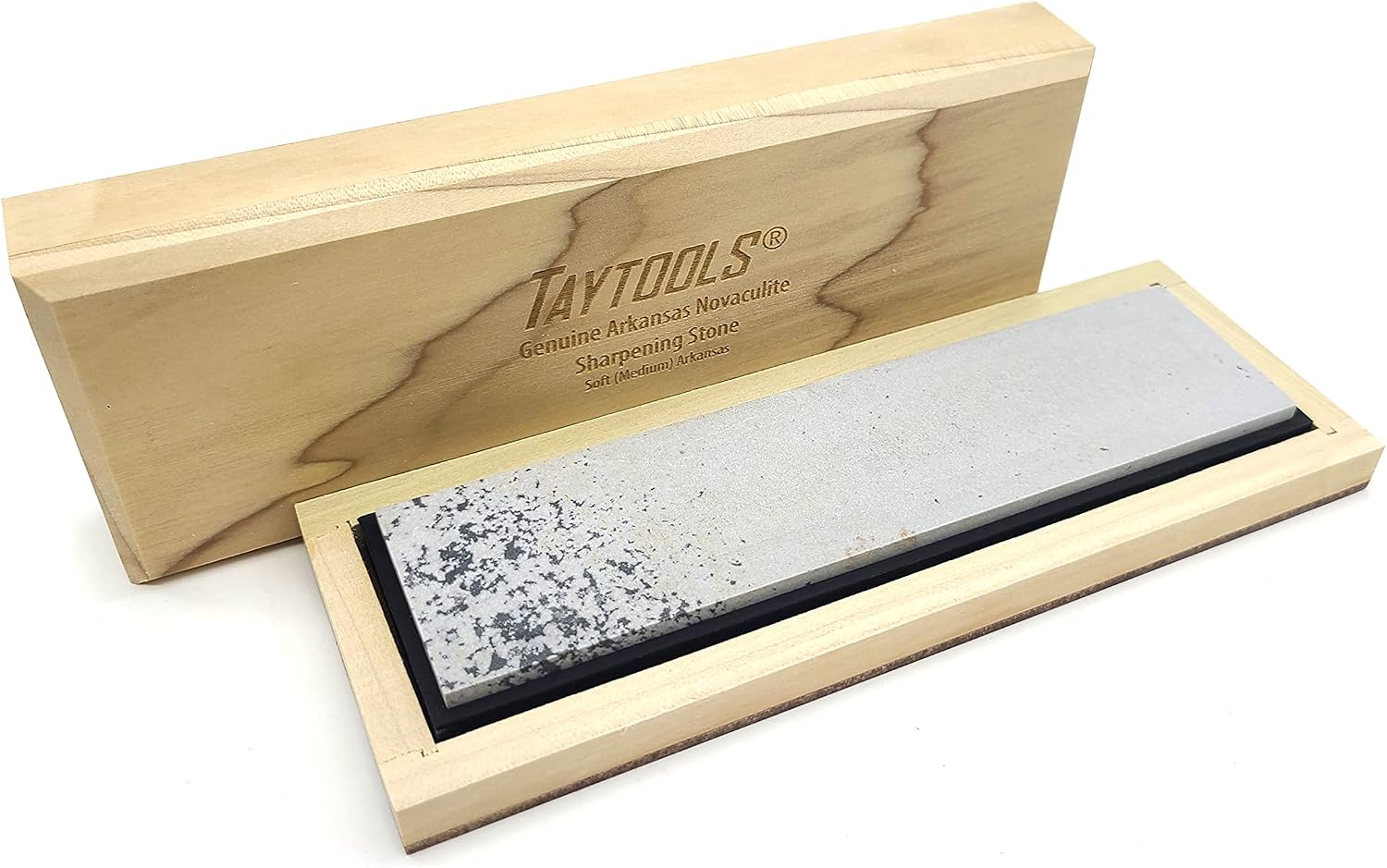 Genuine Soft (Medium) Arkansas Novaculite Knife Sharpening Bench Stone in Wood Box 8” x 2” x 1/2” (Soft (Medium))