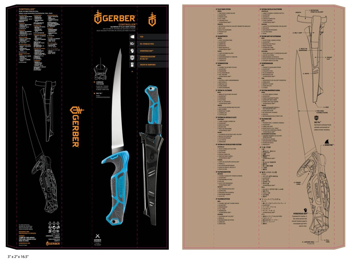 Gerber Cuchillo de pesca con funda y piedra de afilar, Controller 8", Longitud de la hoja: 21 cm, 31-003558