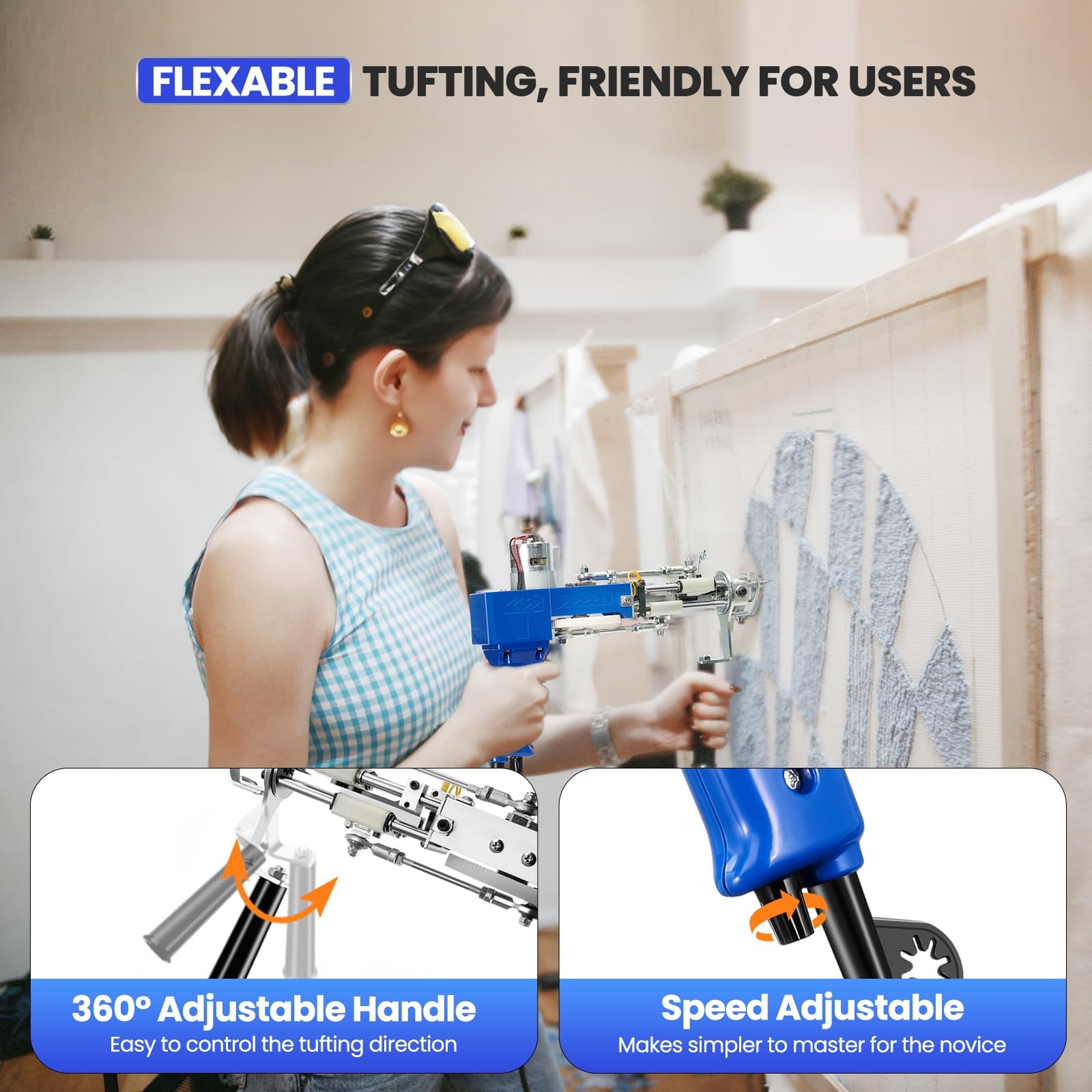 Riiai Tufting Gun Starter-Kit für, Tufting Pistole mit Teppichschneider, Teppichherstellungsset, Teppichpistole für Schnittflor und Schleifenflor, Teppichschneider für Skulpturen