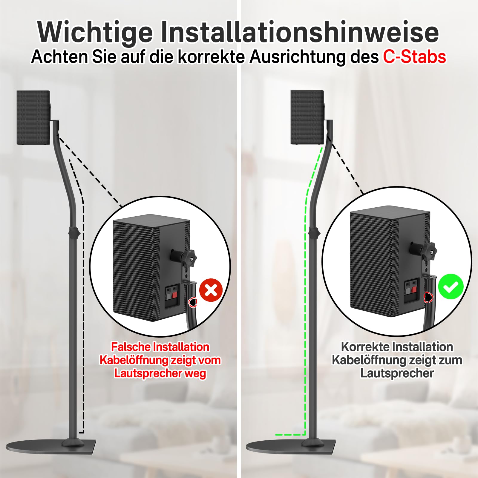 Soporte de Altavoz Regulable en Altura para Altavoces Traseros para Samsung con Soporte de Pared – Extensible de 84 cm a 107 cm para Soporte de Altavoz para Samsung con gestión de Cables, Pareja