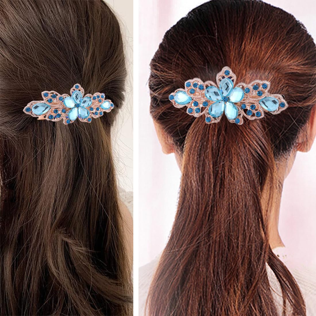 Sea Blue Flower Crystal Diamond Hair Clip, Cute Flower Shaped for