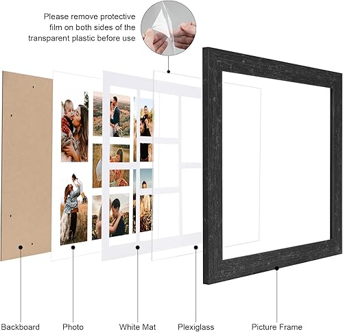 Miniatura 2 de Gaevuian 13.5X15.5 Picture Frames Collage with 7 Openings 4X6 Pictures, Multi Photo Frame with Mat for Wall Hanging Decor,Black Wood Grain