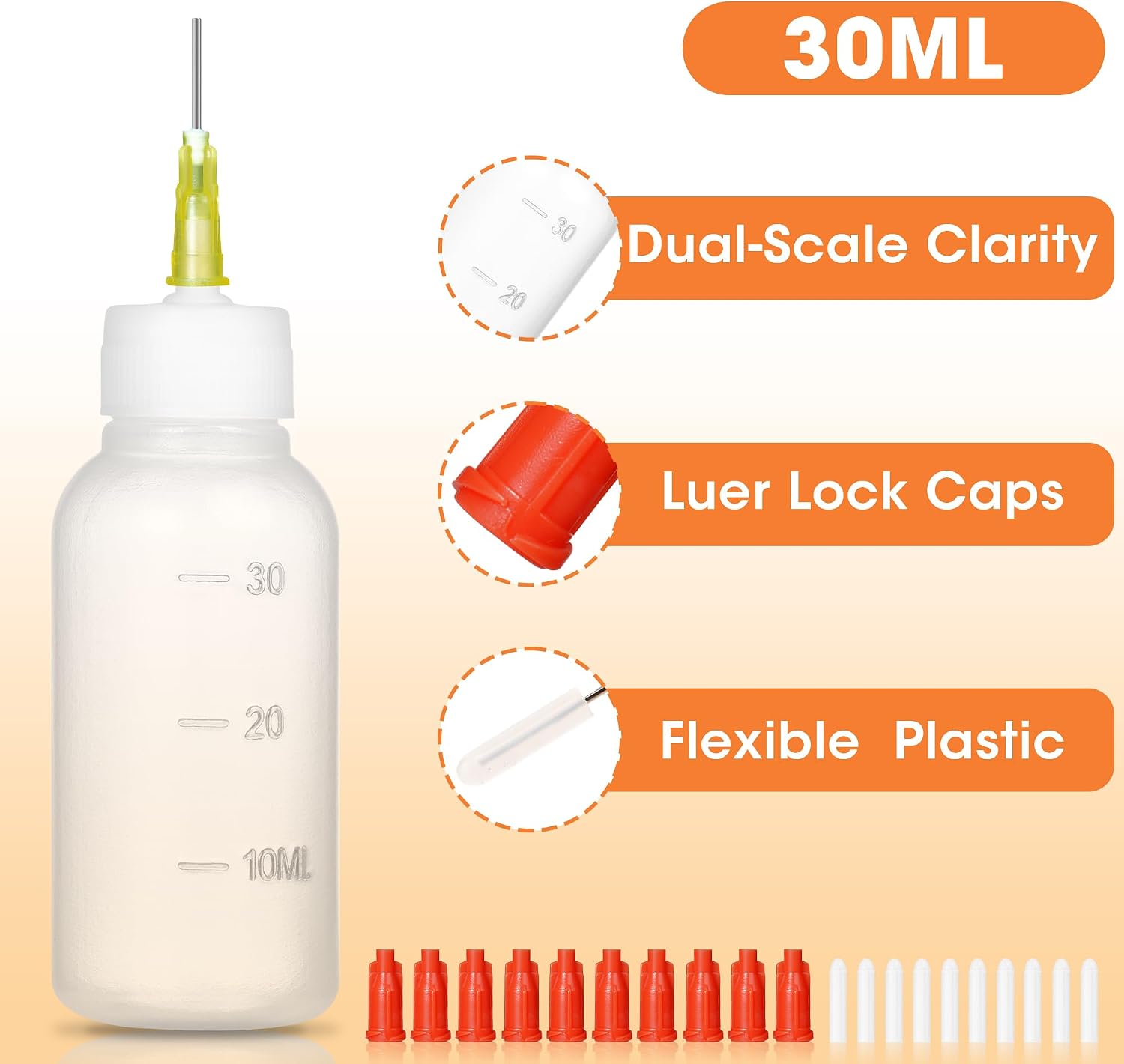 Sodasni Precision Needle Tip Glue Squeeze Bottle,30cc Glue Bottles with Blunt Needle Precision Tip Applicator Dispenser Bottle for Dispensing or Refilling Oil, Liquids, Paint, Glue, Quilling Craft