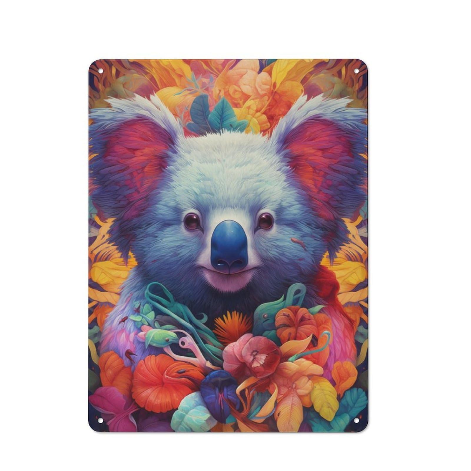 Vintage Vintage Metal Sign 40x30cm Featuring Koala Flower Portrait, Room Wall Plaque for Flat, Dorm Room, Lounge Or Cafe