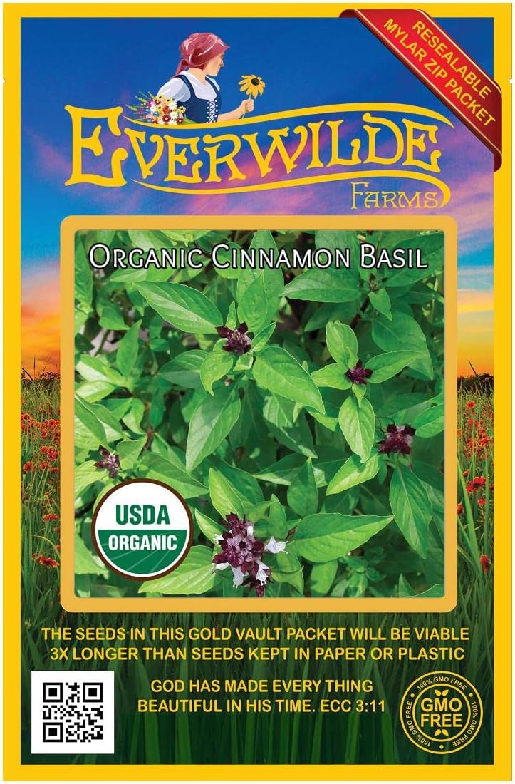 Everwilde Farms - 1/4 Lb Organic Cinnamon Basil Herb Seeds - Gold Vault