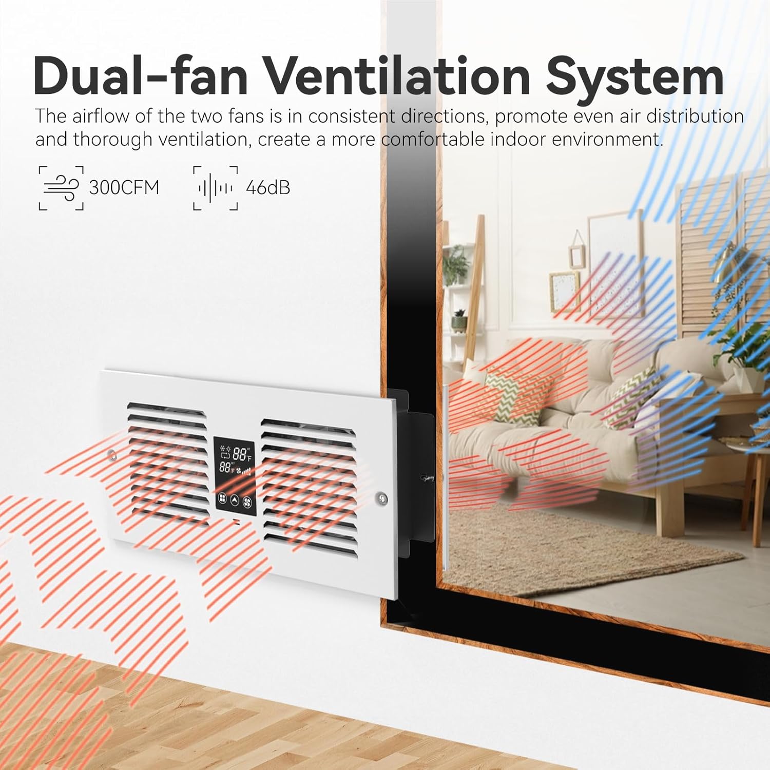 Room to Room Fan with Remote Control, 300CFM Through Wall Vent Fan, 5-Speed Ventilation, with Temperature Control, for Kitchen, Laundry, Hardwired, RTR300