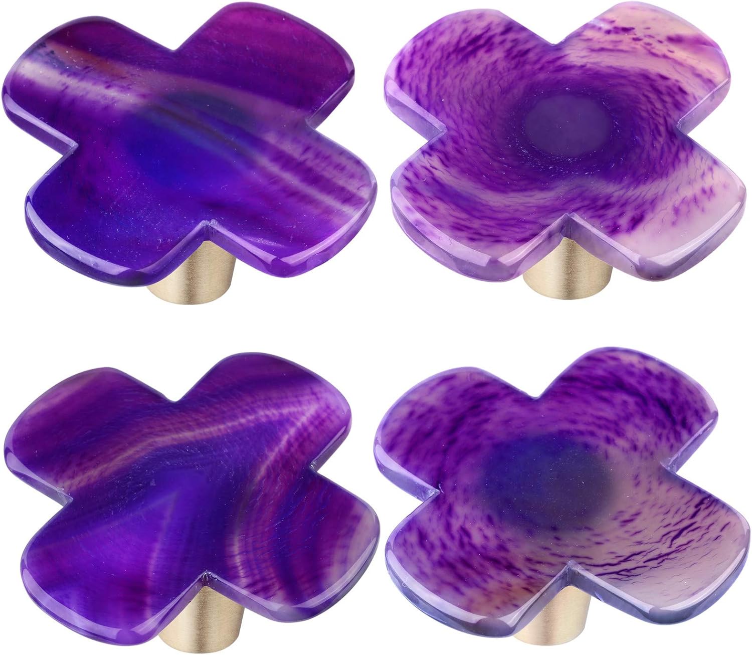 mookaitedecor Set of 4 Blue Agate Slice Cabinet Knobs with Screws, Rhombus Stone Drawer Pulls Handle for Dresser Cupboard Kitchen Decorative