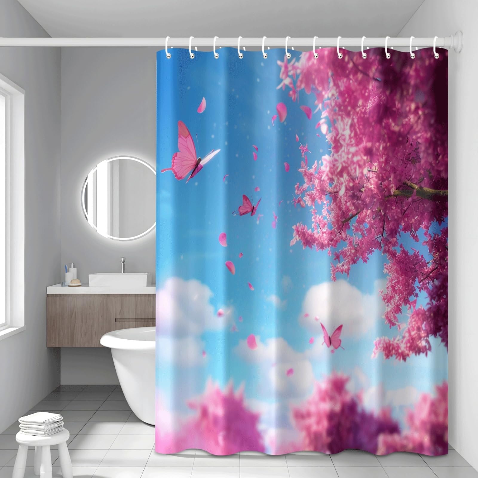 Rideau douche papillon bleu ciel lavable fini les fuites d'eau