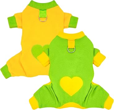 2 Pack Dog Pajamas Small Sized Dog Fleece Pajamas Cute Fleece Sweater Doggy Sweater Love Pattern Onesies for Pjs Small Clothes