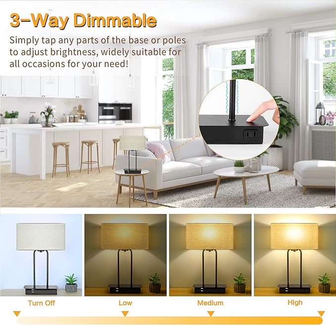 Lámpara de Mesa Dimmable Táctil con 2 Puertos USB y Enchufe AC miniatura 2