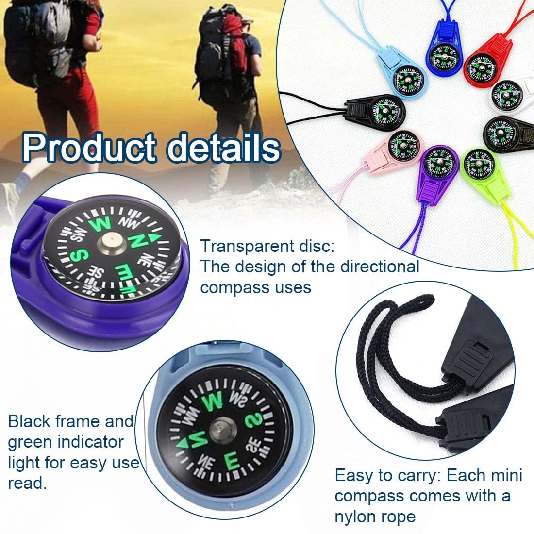 18 Bussole Mini Sopravvivenza - Multicolore Con Cordino - Per Escursionismo E Campeggio - Regalo Ideale - Foto 5