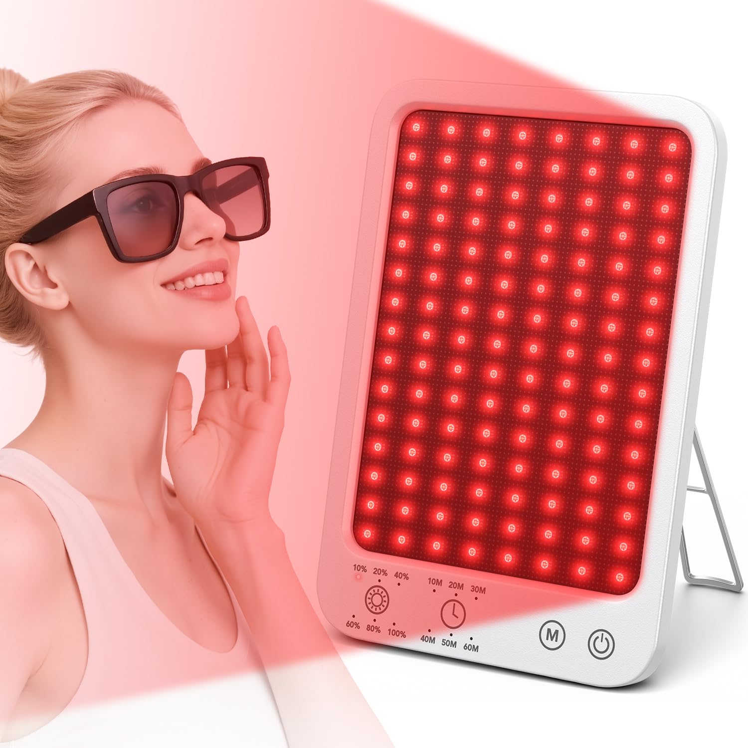 Red Light Therapy for Face and Body, Dual 660nm & 850nm Near Infrared Red Light Therapy Panel with Adjustable Stand and Timer, 3 Modes and 6 Brightness Levels,Ideal Gift for Family & Friends (White)