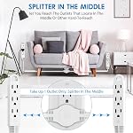 K KASONIC 3 Prong 12 Feet Twin Extension Cord Power Strip, 6 Feet on Each Side, Flat Head Outlet Plug, 6 Outlets, Double Extension Cord Splitter for Indoor Use, ETL Listed, White