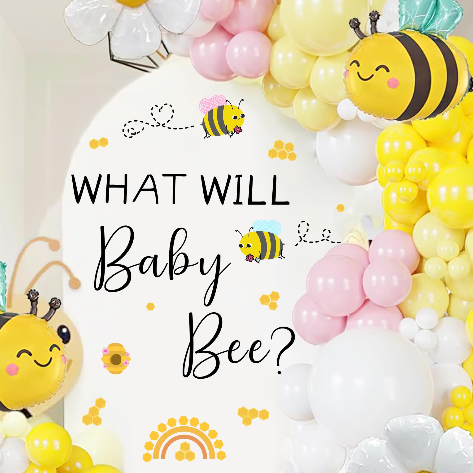 Baby Bee Sign Decals for Backdrop Baby Shower Party Decor Sign What Will Baby Bee Decoration for Balloon Arch Baby Gender Reveal Welcome Signs Girl or Boy Party Decor Vinyl Stickers Bee Party Supplies