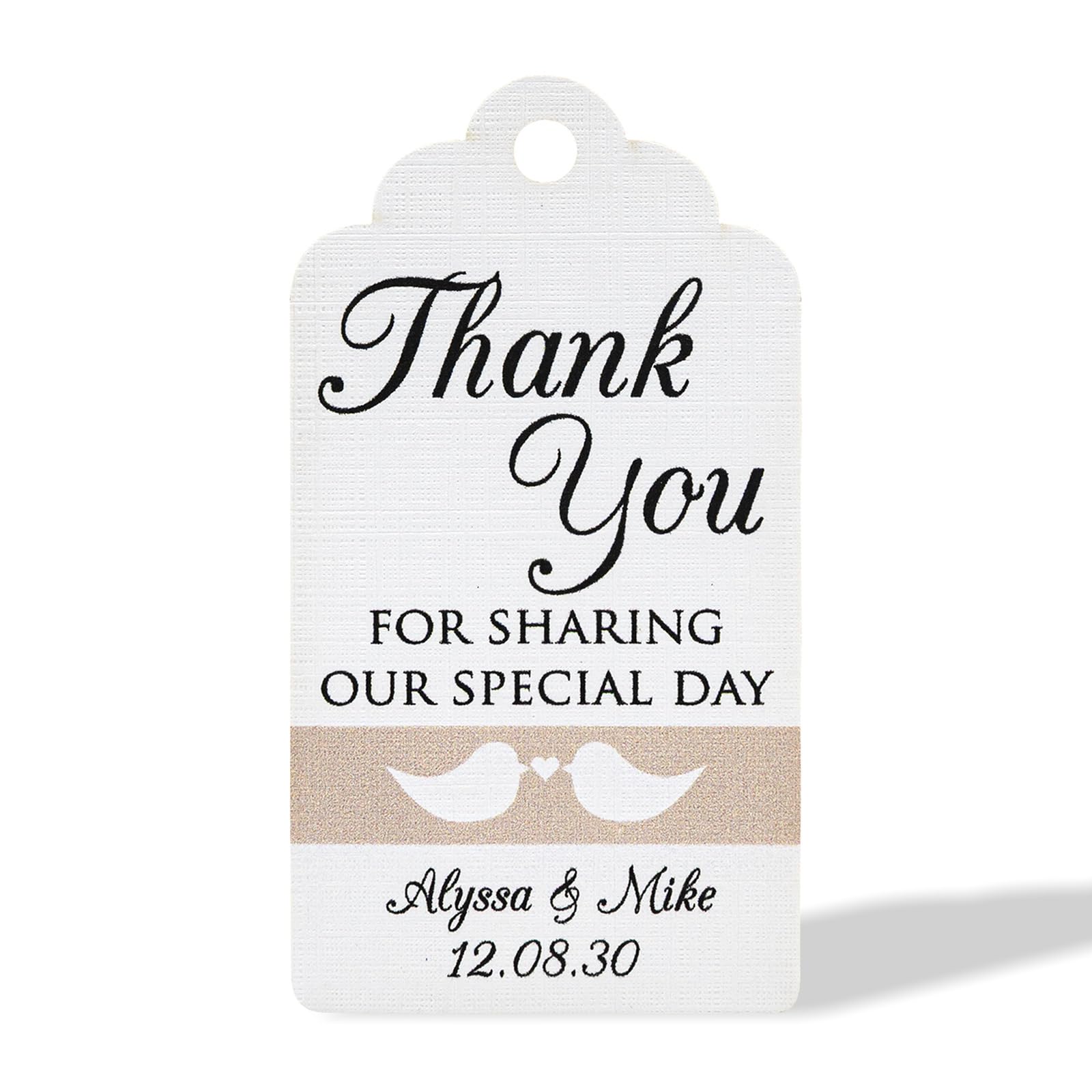 Summer-Ray 50pcs Personalised Forever Love Mini Royale Wedding Favour Gift Tags Thank You for Sharing Our Special Day (White Linen)