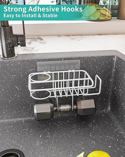 Miniatura 3 de HapiRm Soporte de esponja para fregadero de cocina, organizador de fregadero de cocina sin taladro, soporte de esponja para platos resistente al