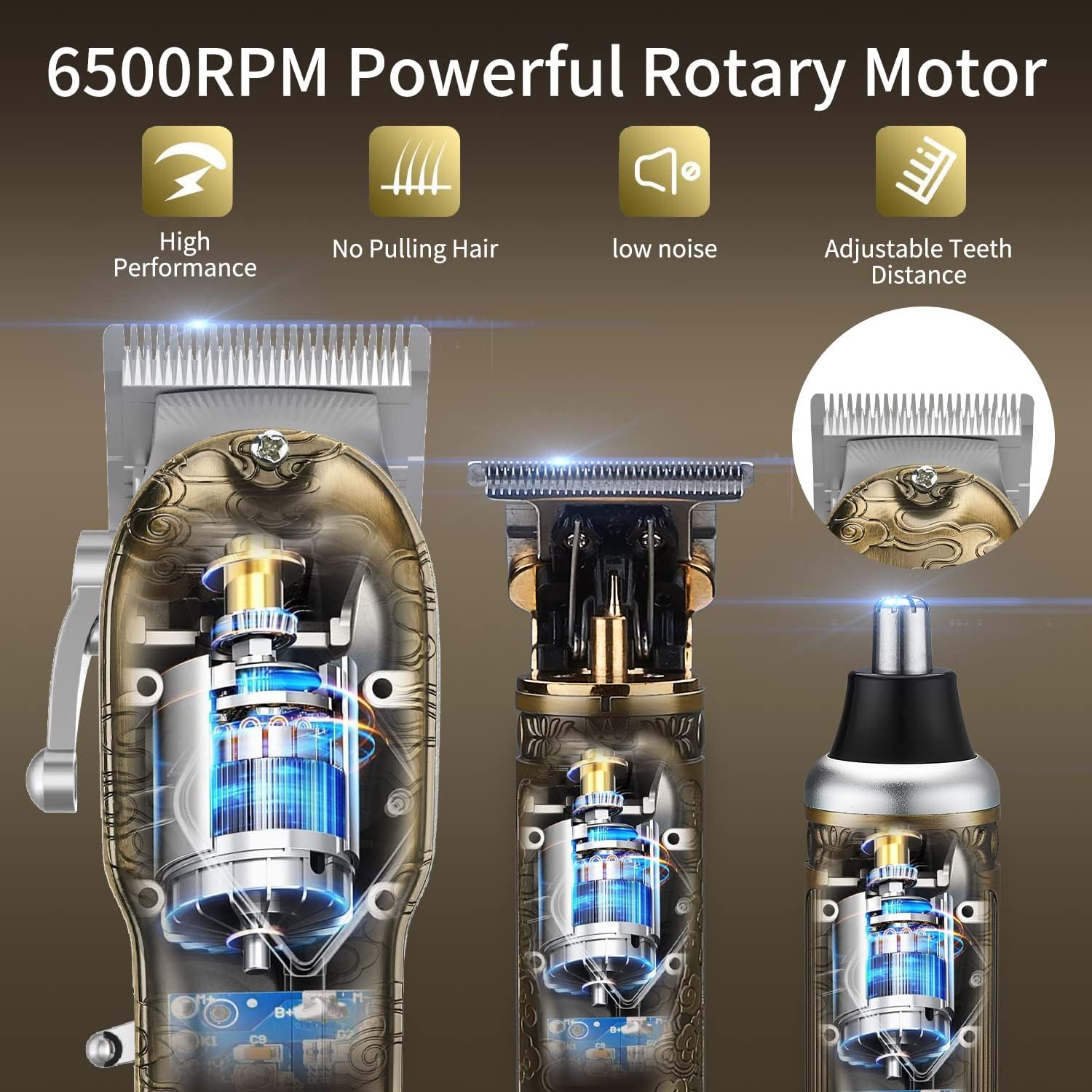 RESUXI Hair Clippers for Men Beard Trimmer Nose Hair Trimmer 3pcs Set,Professional Barber Clippers for Hair Cutting Electric T-Blade Trimmer Cordless Haircut Grooming Kit USB LED Display