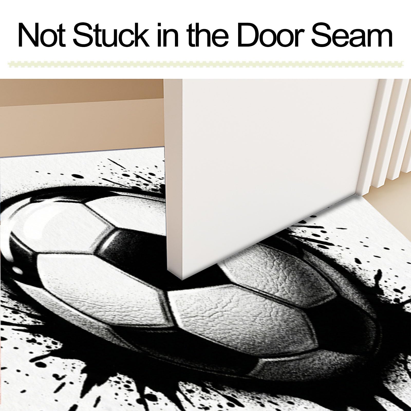 Ultradünne Coole Graffiti-Fußball Fußmatte Für Innenbereich, 90X150Cm Waschbar Teppich Für Eingangsbereich, Tintenklecks-Fußball Schmutzfänger Fussmatten, Schwarz-Weiß Rutschfeste Eingangsmatte