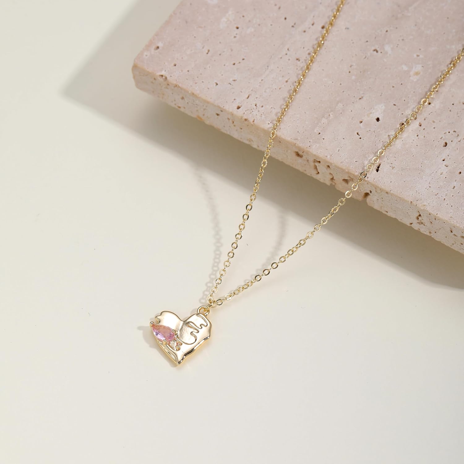 Heart Necklace for Women, 14K Gold Plated Birthstone Necklace Cubic Zirconia Heart Pendant Necklace Birthday Gifts for Women - Image 4