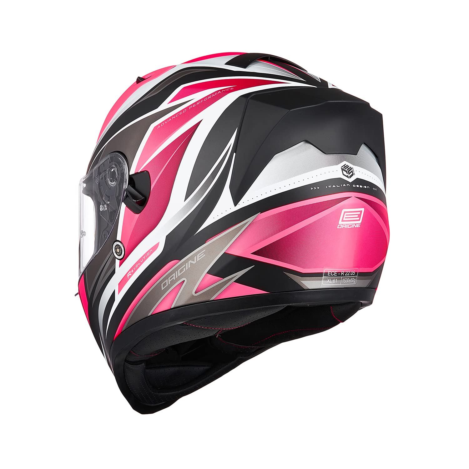 ORIGINE Casco Integral de Moto ECE Homologado con Visera (Revolution Fluo Fuxia-White-blk Matt, XS)