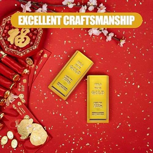 Miniatura 6 de Kisangel 2 piezas de barra de oro falsa réplica de ladrillo dorado de lingotes decorativos para película, regalo novedoso, suministros de fiesta