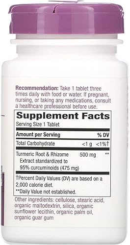Miniatura 9 de Nature's Way Extracto de cúrcuma, 95% curcuminoides, 500 mg por porción, 60 comprimidos