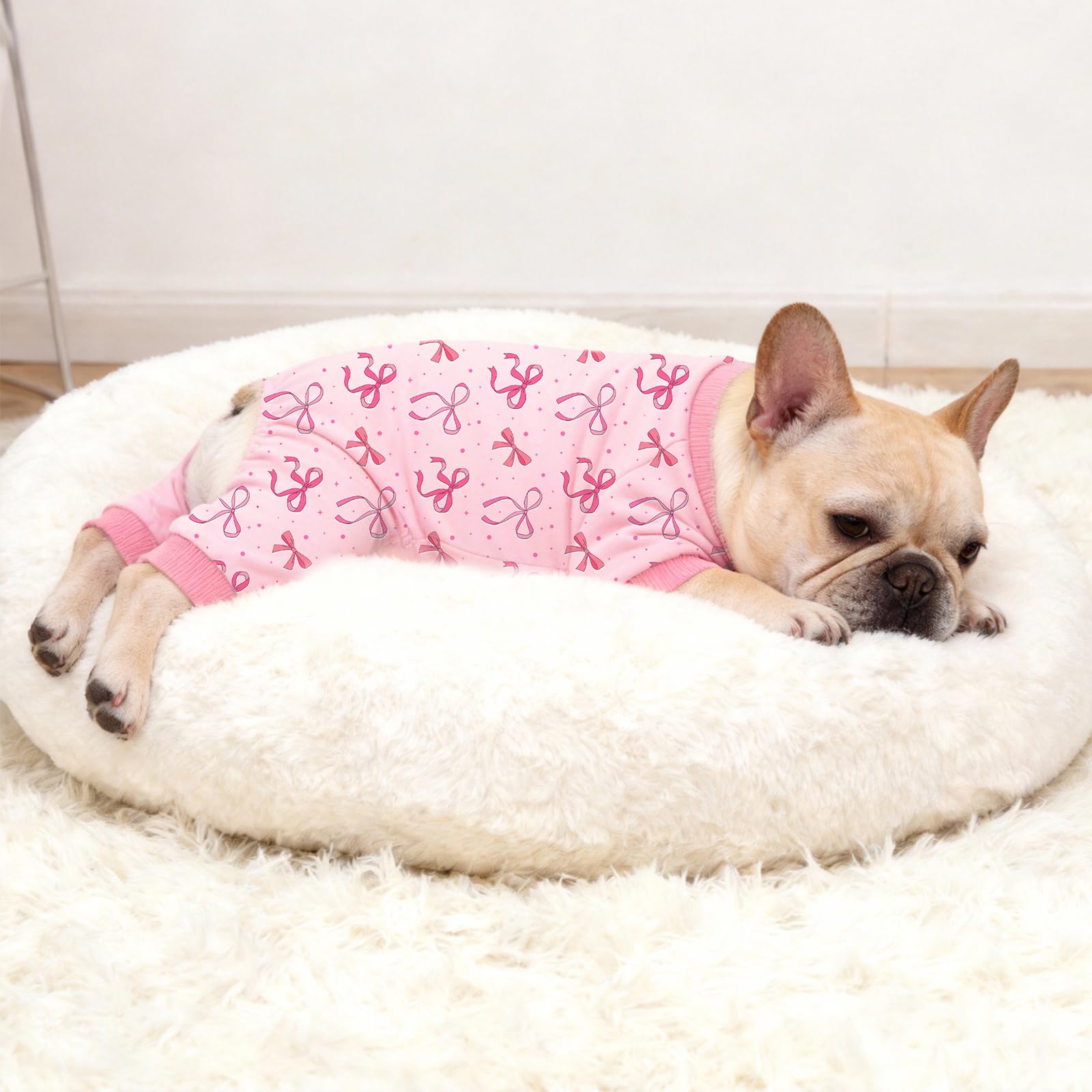 Dog Pajamas for Small Medium Dogs Recovery Suit Dog Pjs Dog Onesie Cute Soft Breathable Puppy Pajamas Pet Spring Summer Stretchy Pjs for Boy Girl - Pink Bows — view 6