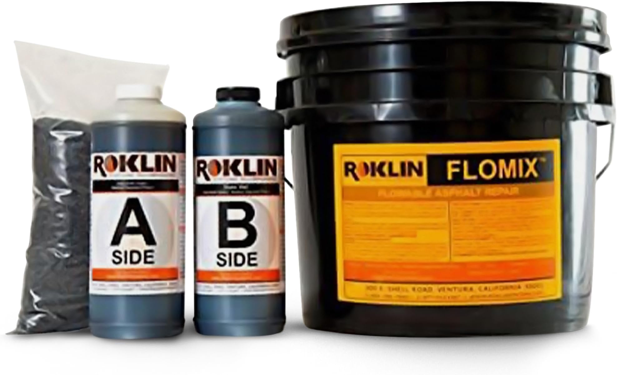 - Roklin Systems, Inc. - FloMix Rapid Asphalt Repair, Quick-Drying Spall, Floor & Asphalt Crack Filler, Simple-to-Apply Driveway Sealer (Black, 3 Gallon Kit)