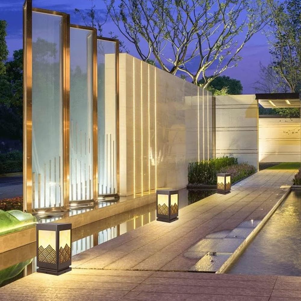 Iluminación for vallas de terraza y exteriores, luces de poste cuadrado, lámpara de columna impermeable IP55 for patio y camino.