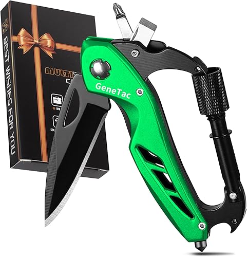 Mosquetón multiherramienta con cuchillo de bolsillo, abrebotellas, rompevanas, destornilladores, equipo de supervivencia táctico EDC para acampar