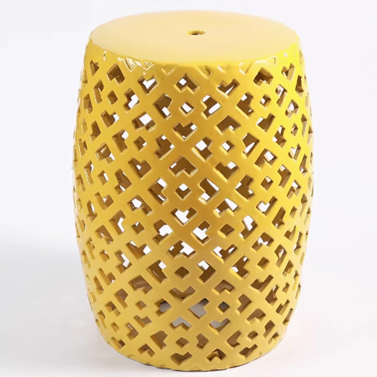 Ceramic Decorative Garden Stool, Chinese-Style Drum Stool, Hollowed Glazed Accent Stool, Glazed Hand-Painted Drum Stool - Makeup Stool, Side Table, Footstool(Orange)