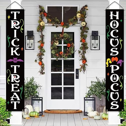 Miniatura 6 de DAZONGE Decoraciones de Halloween al aire libre, Trick or Treat y Hocus Pocus, pancartas de porche para puerta delantera, decoraciones de Halloween