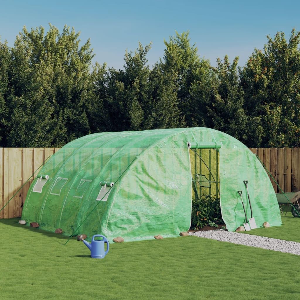Homgoday Invernadero con Estructura de Acero Verde 20 m² 5x4x2,3 m, Invernadero Caseta Jardín Terraza Plantas Semilla Cultivo Huerto Verduras Cubierta Casero