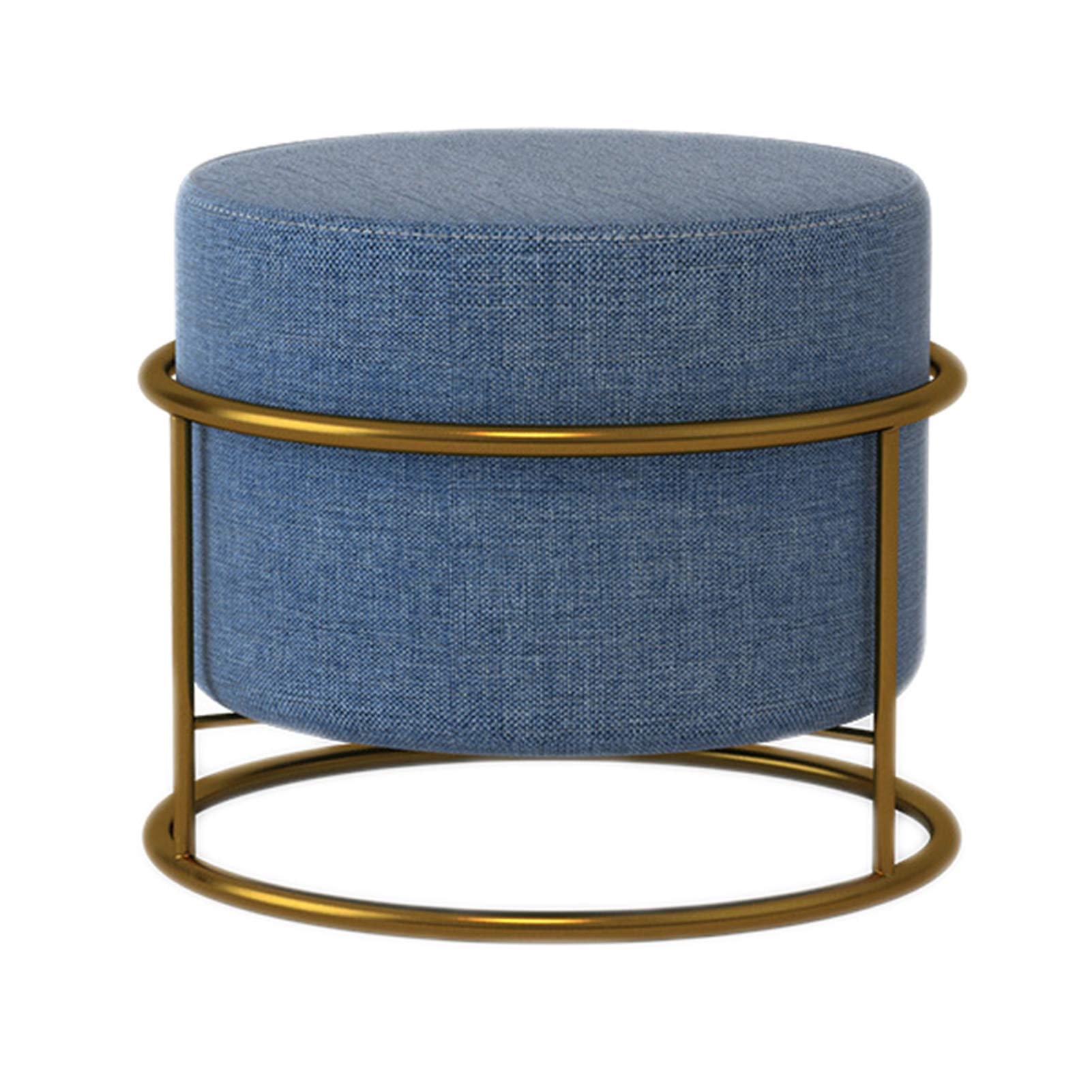 LMMIAOZ Modern Linen Round Foot Stool Upholstered Leg Rest Tufted Chair for Home Living Room Bedroom Office Soft Blue Pouffe Seat with Storage Shelf