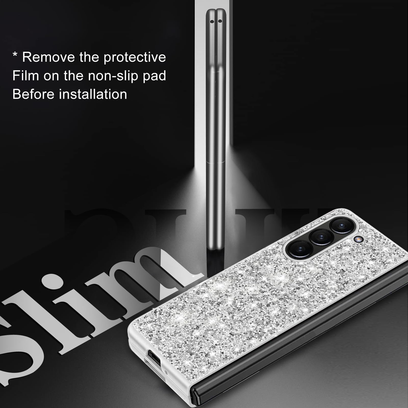 Funda para Samsung Z Fold 5 con purpurina para Galaxy Z Fold 5, funda delgada de TPU con diamantes brillantes, carcasa de protección completa a prueba de golpes para Samsung Galaxy Z Fold5, funda