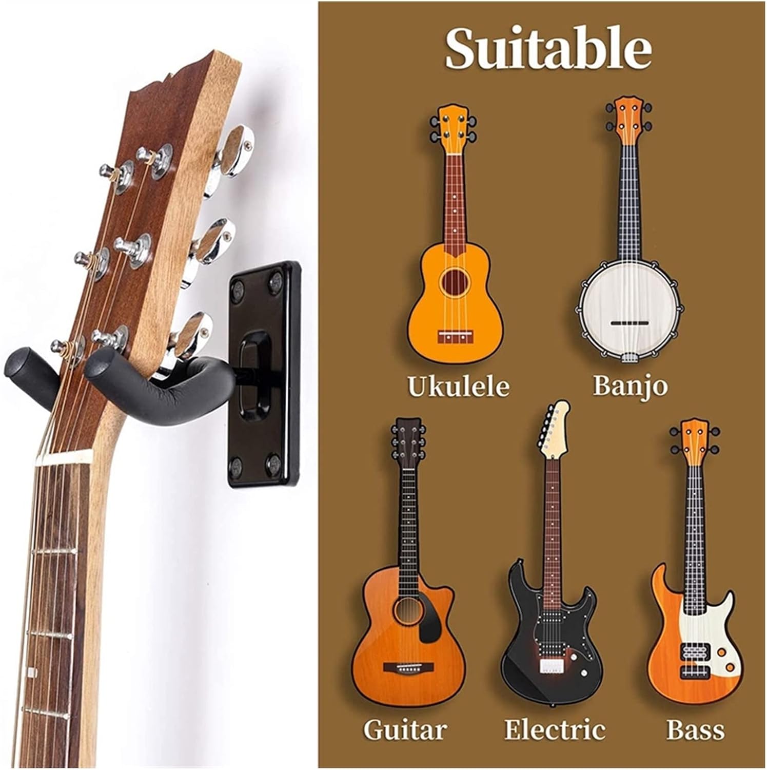 Guitar Wall Mount Hanger Hook Holder Stand for Acoustic Electric and Bass Guitars Black Guitar Bracket Holder image 2