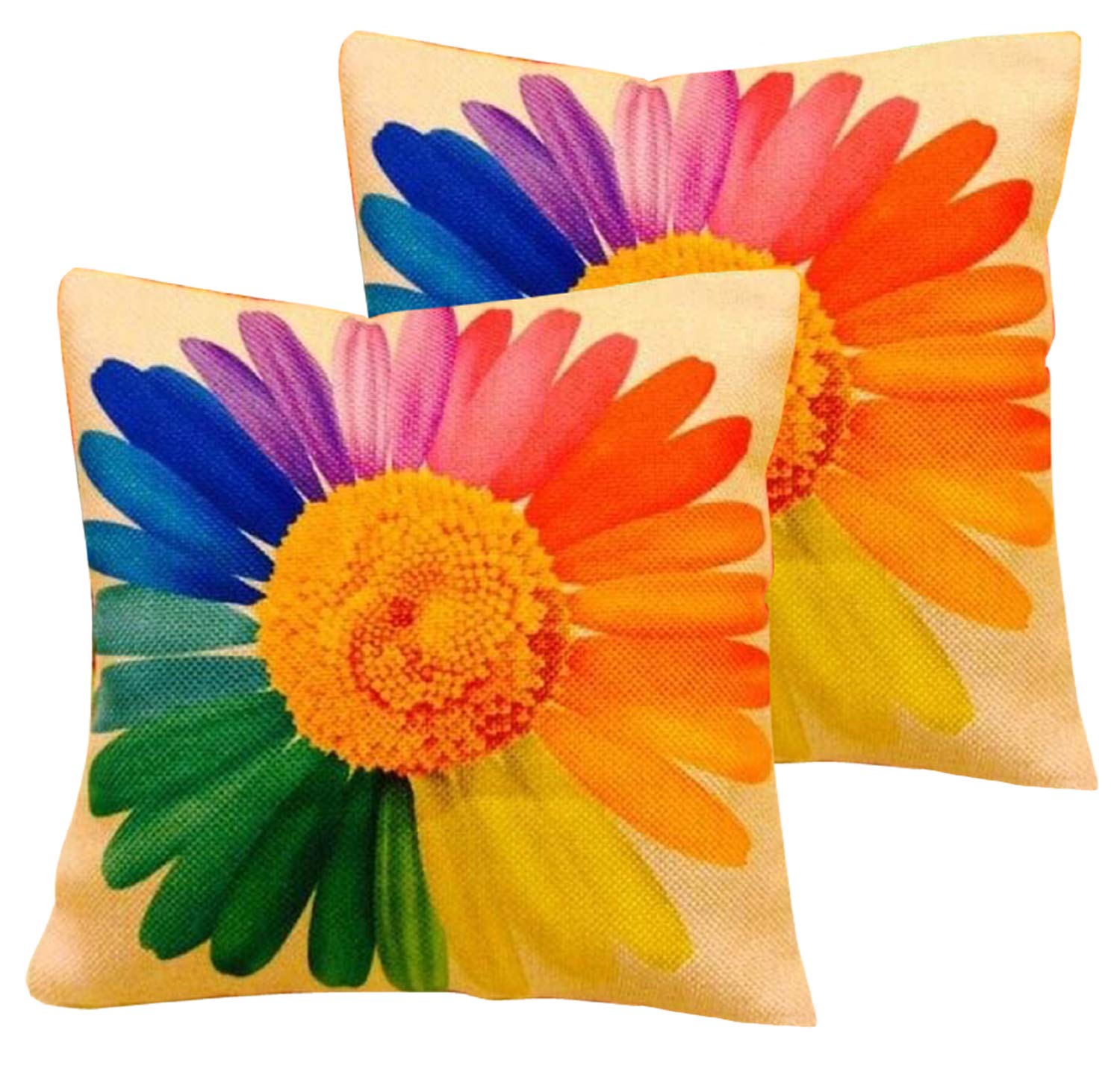 Kuber Industries Sun Flower 2 Piece Jute Cushion Cover - 16"x16", Gold (CTKTC02674)