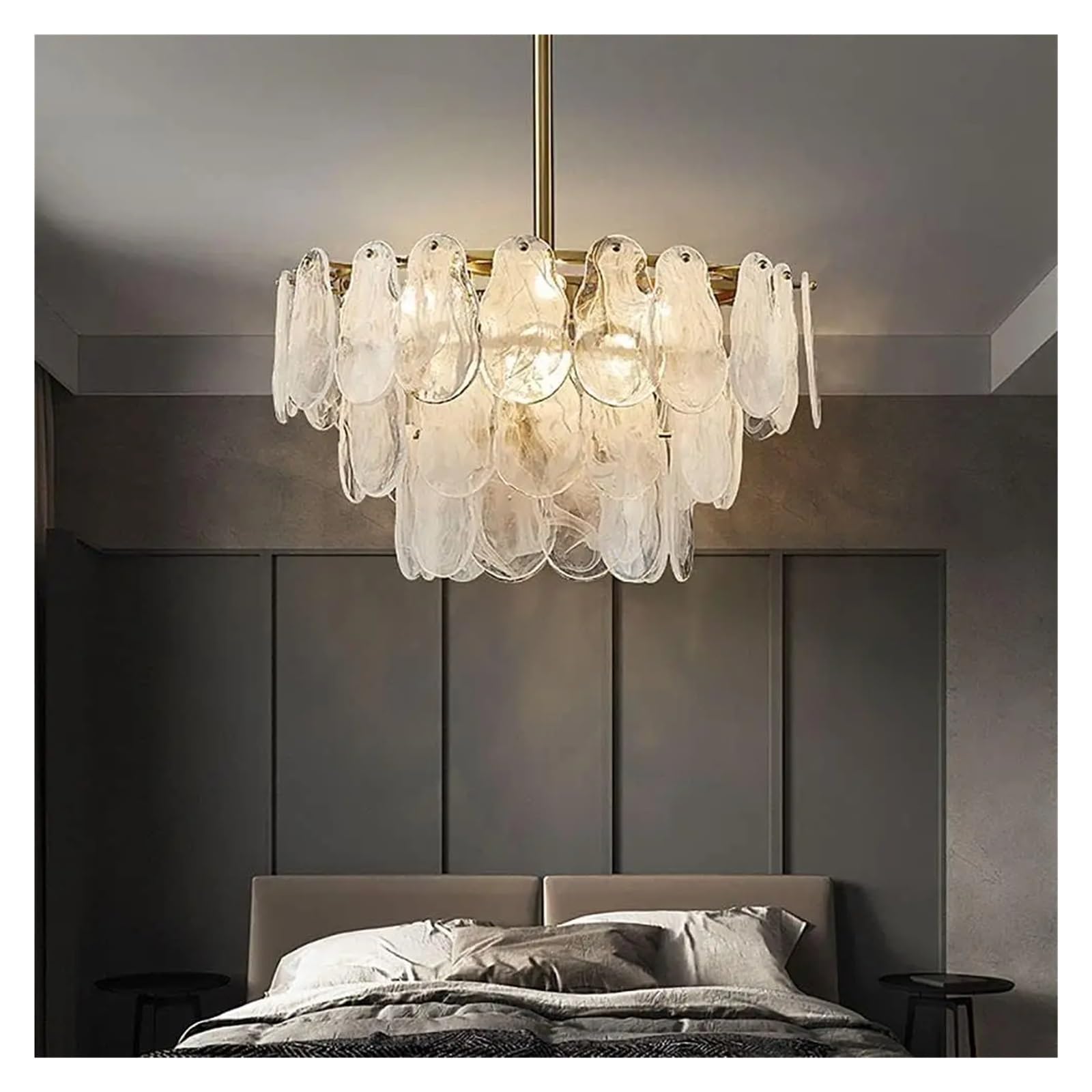 Luksusowa lampa wisząca ze szkła, metalu i kryształów LED do salonu i jadalni (okrągła, 800 mm)