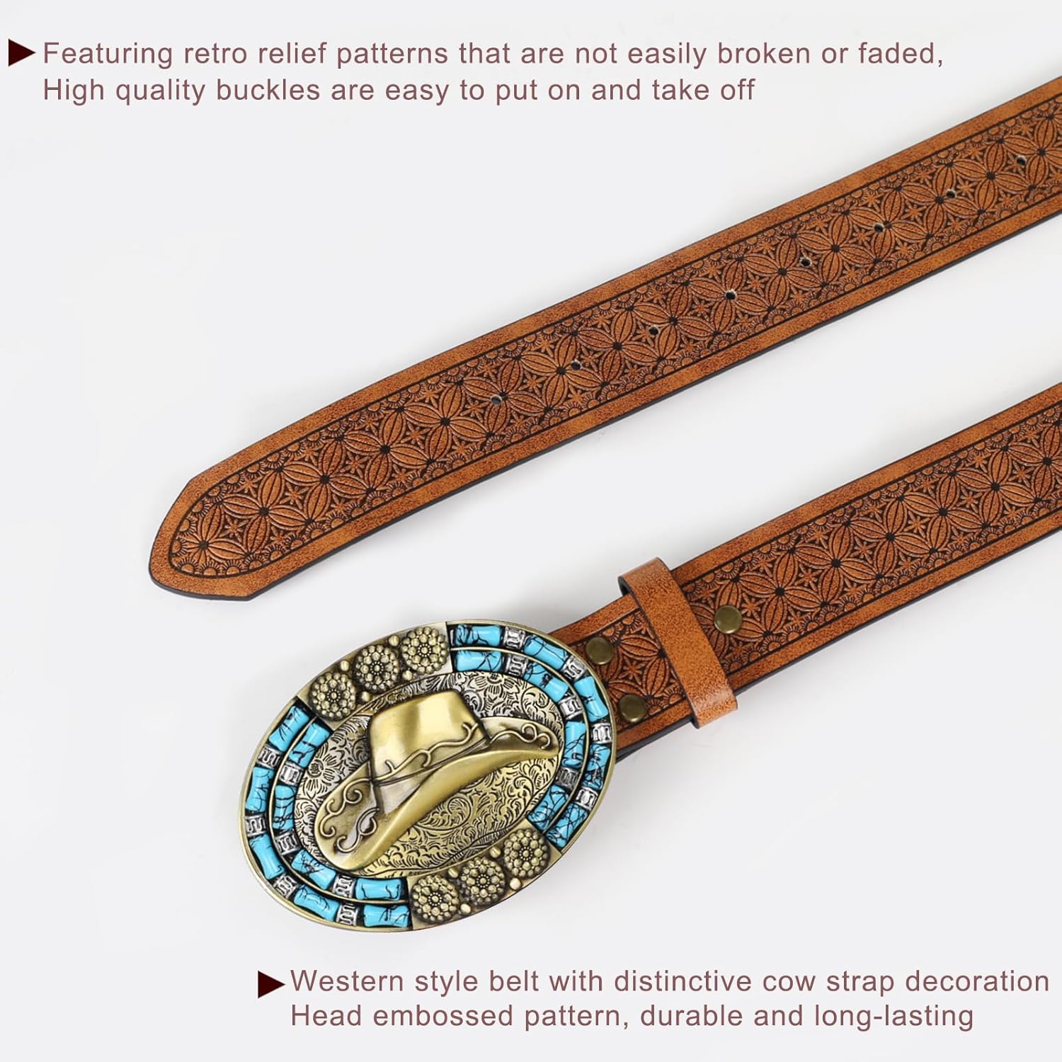 Western Cowboy Cowgirl Belt Country belt for Men Women, Leather Bull Buckle Belts for Jeans - Image 4