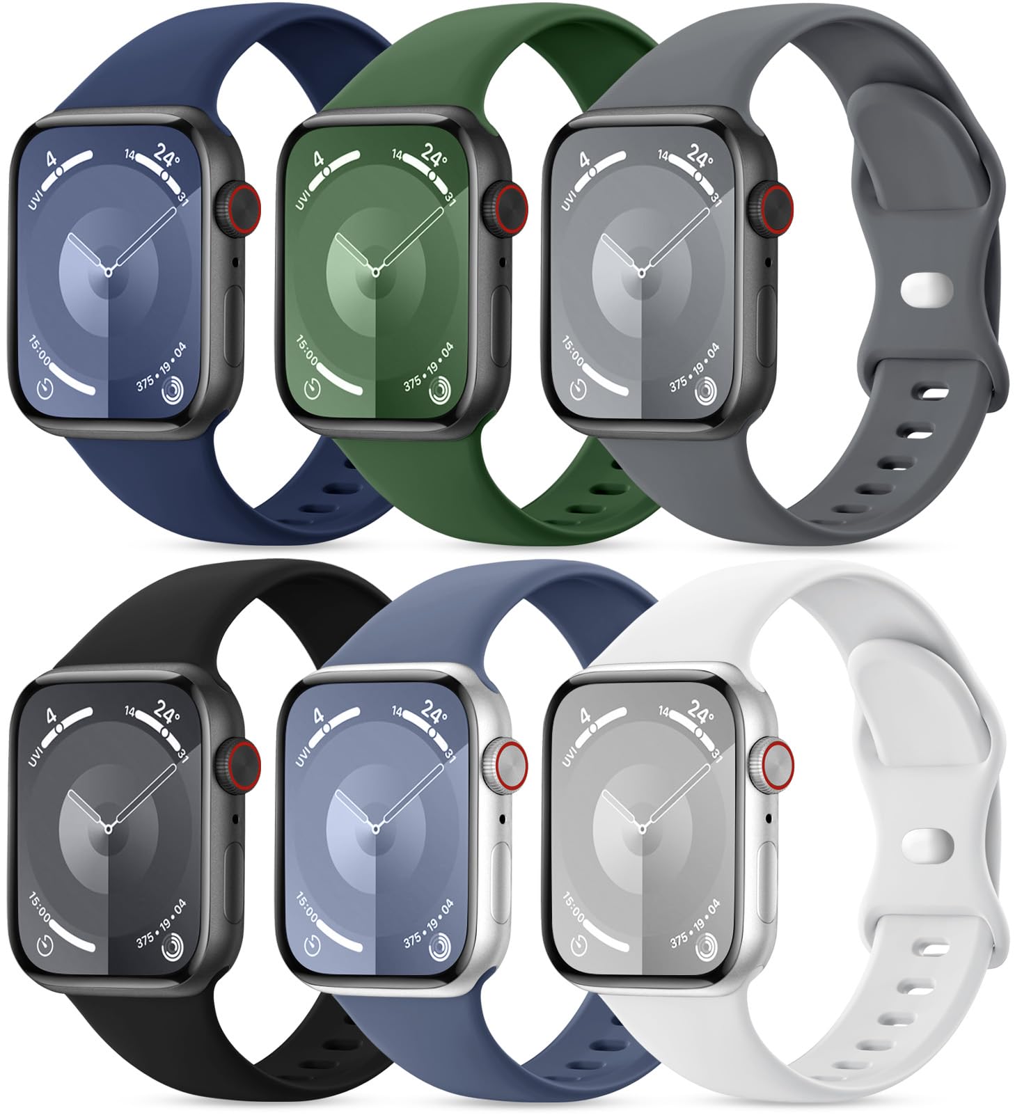 6 Pack Sport Bands Compatible with Apple Watch Bands for Women 40mm 41mm 44mm 45mm 46mm 42mm 38mm 49mm Men, Soft Silicone Waterproof iWatch Strap for Apple Watch Series 10 9 8 Ultra SE 7 6 5 4 3 2 1