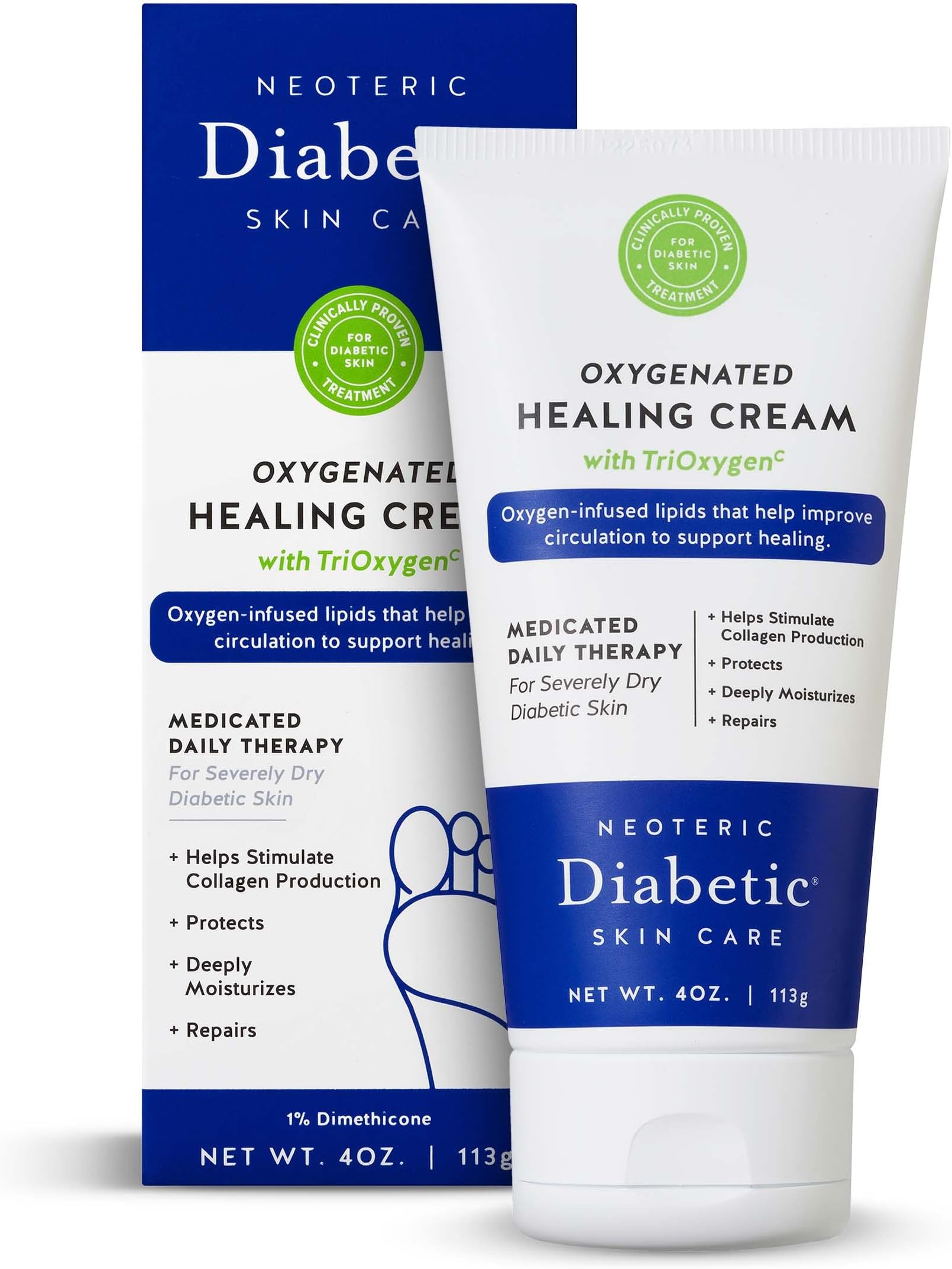 Diabetic Oxygenated Healing Cream for Severely Dry Skin | Medicated Moisturizer | 4 oz