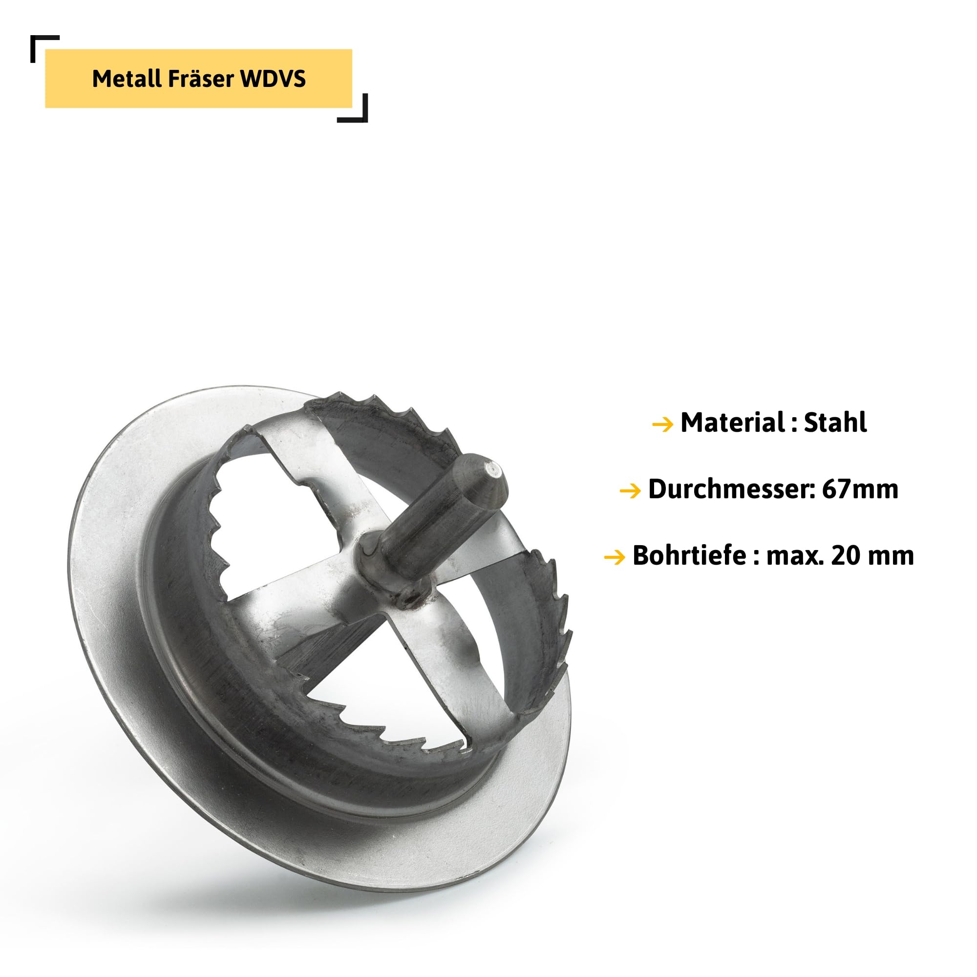 STRÜBER Metall Fräser für WDVS (Ø67mm) / Versenkwerkzeug für Mineralwolle und Styropor/Fassadendämmung/Wärmedämmung/Fräse für Mineralwolle Styropor EPS Rondelle Scheiben Abdeckkappen