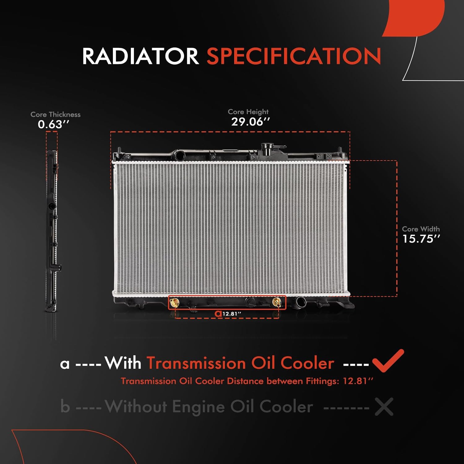 A-Premium Engine Coolant Radiator Assembly with Transmission Oil Cooler Compatible with Honda CR-V CRV 2002-2006 2.4L, Element 2003-2006 2.4L, Replace# 19010PZDA51