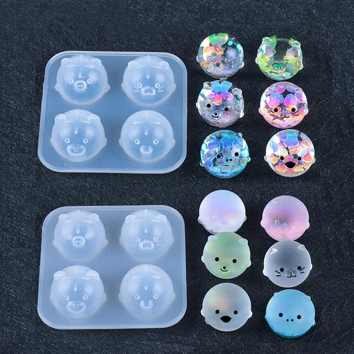 ISuperb Lot De 4 Moules En Résine Pour Miroir Cosmétique - Moules En Silicone époxy - Moules En Silicone - Ours/chats - Moules De Miroir De Maquillage (4 Pièces
